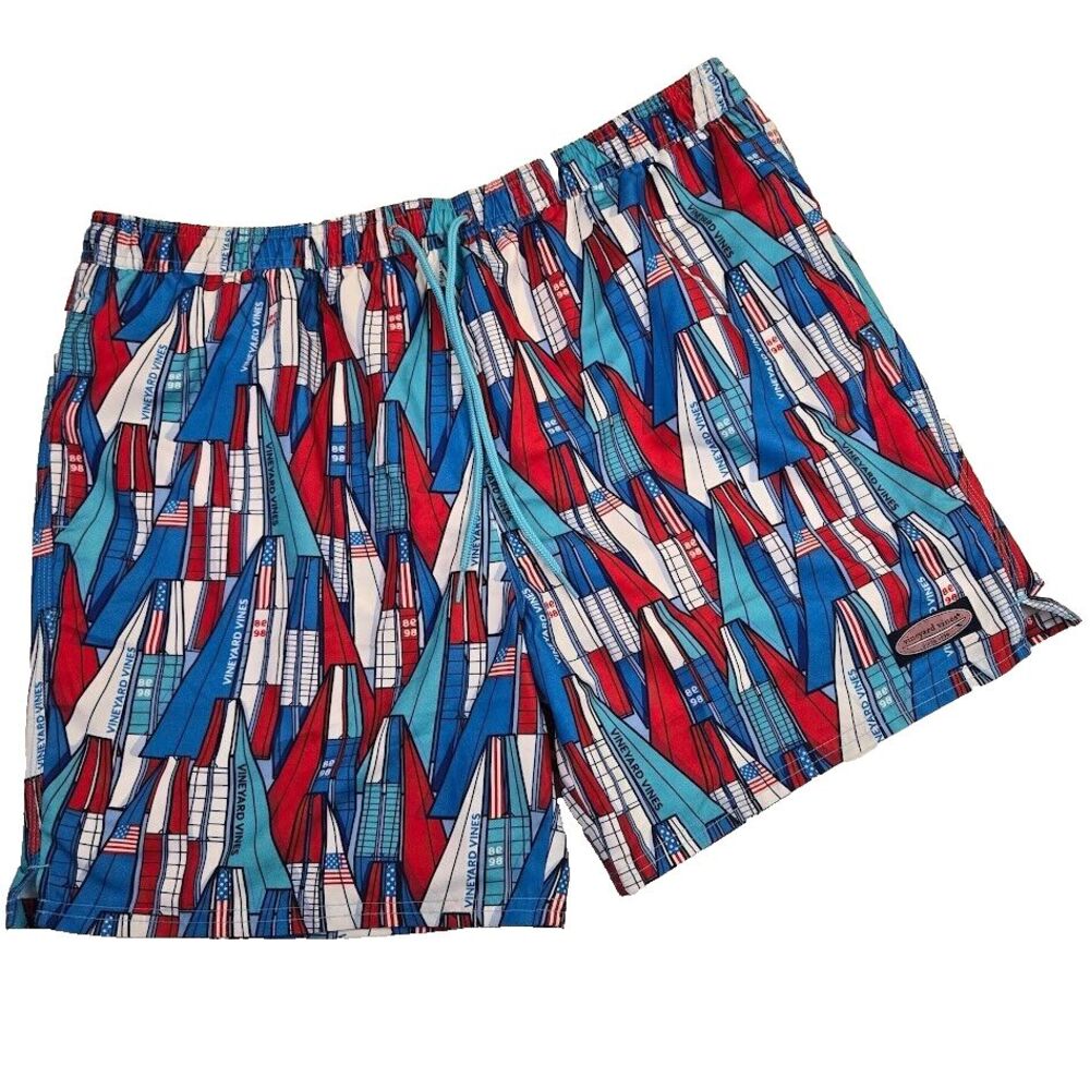 Vineyard Vines America's Cup Racing Yacht Chappy Swim Trunks XL 7" Shorts EUC‎